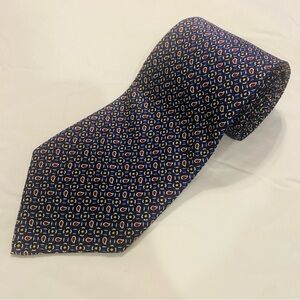 Polo Ralph Lauren Mens Tie Necktie 100% Silk Navy Blue Made In USA Geometric